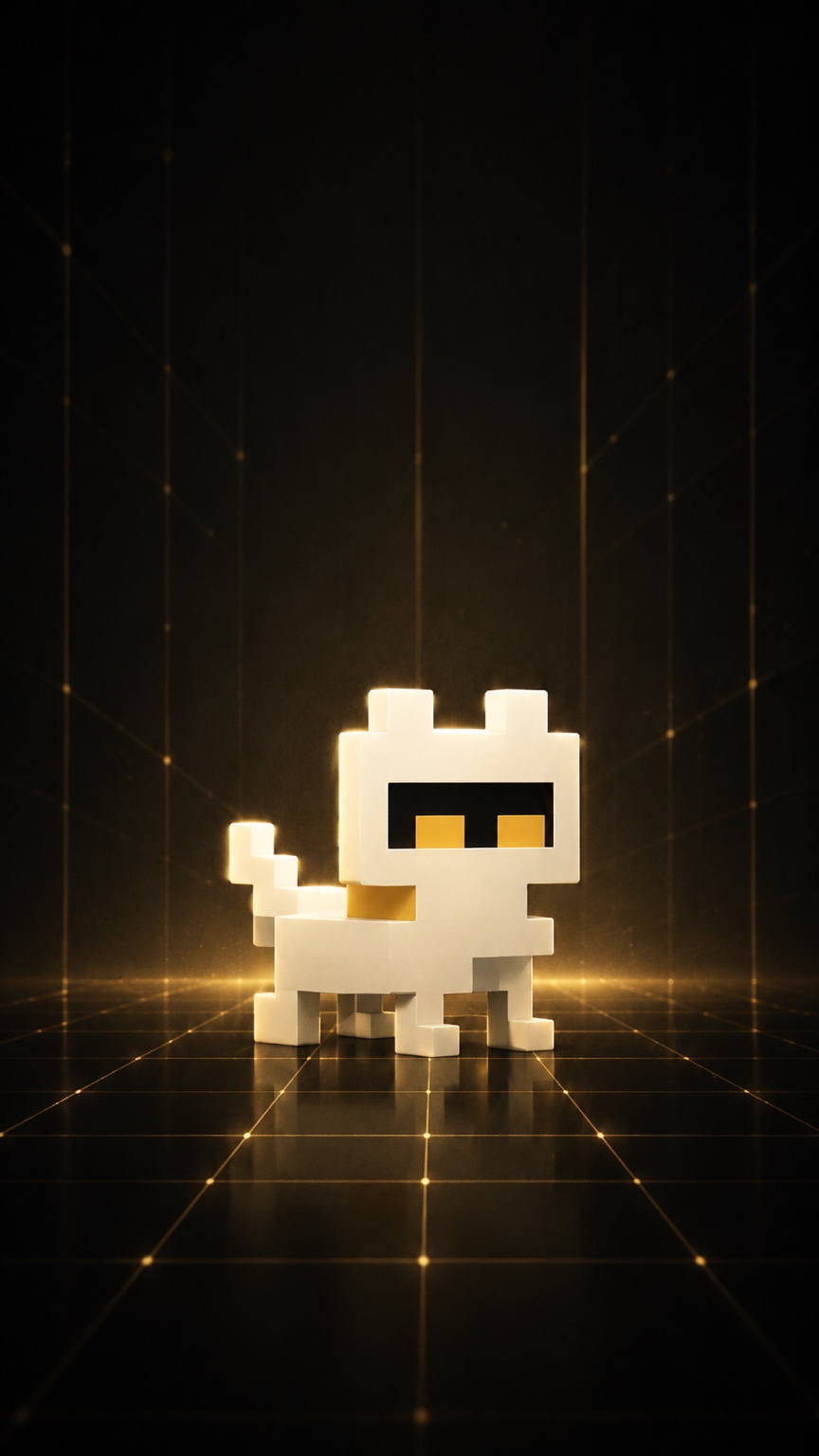 Ivory and gold 3D Relay cub puppy standing on the Relay grid