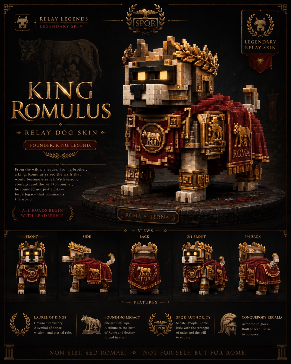 King Romulus, an original Roman-inspired Relay Legends dog skin concept